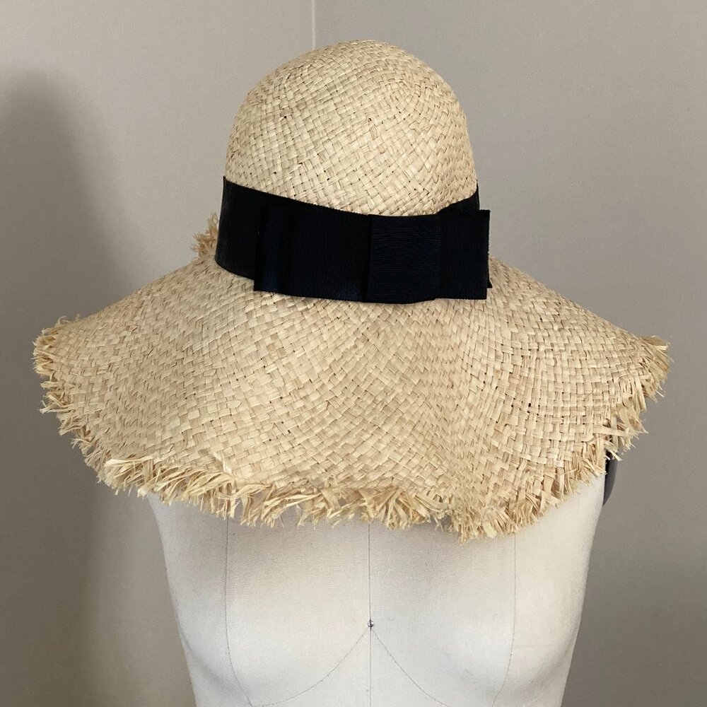 Kate Spade New York - Raffia Sun Hat with Black Ribbon/Bow
